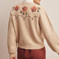 Floral Embroidered Ecru Knit Cardigan