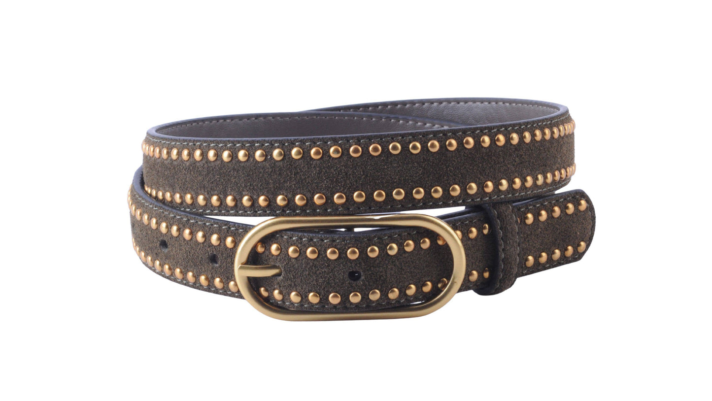 Olive Stud Lined Suede Belt