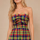 Apple Blues Plaid Strapless Maxi Dress