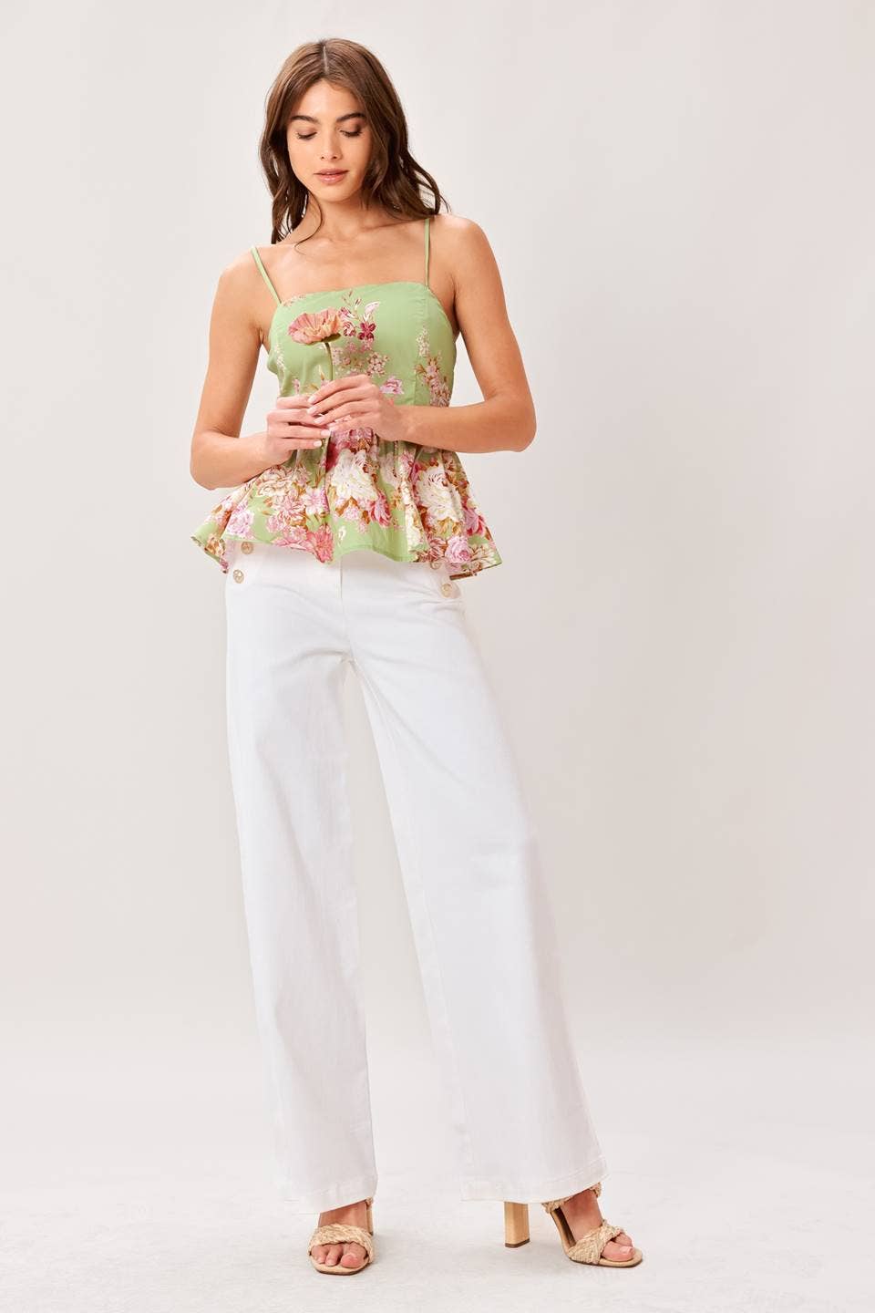 Sage Floral Tassel Bodice Top