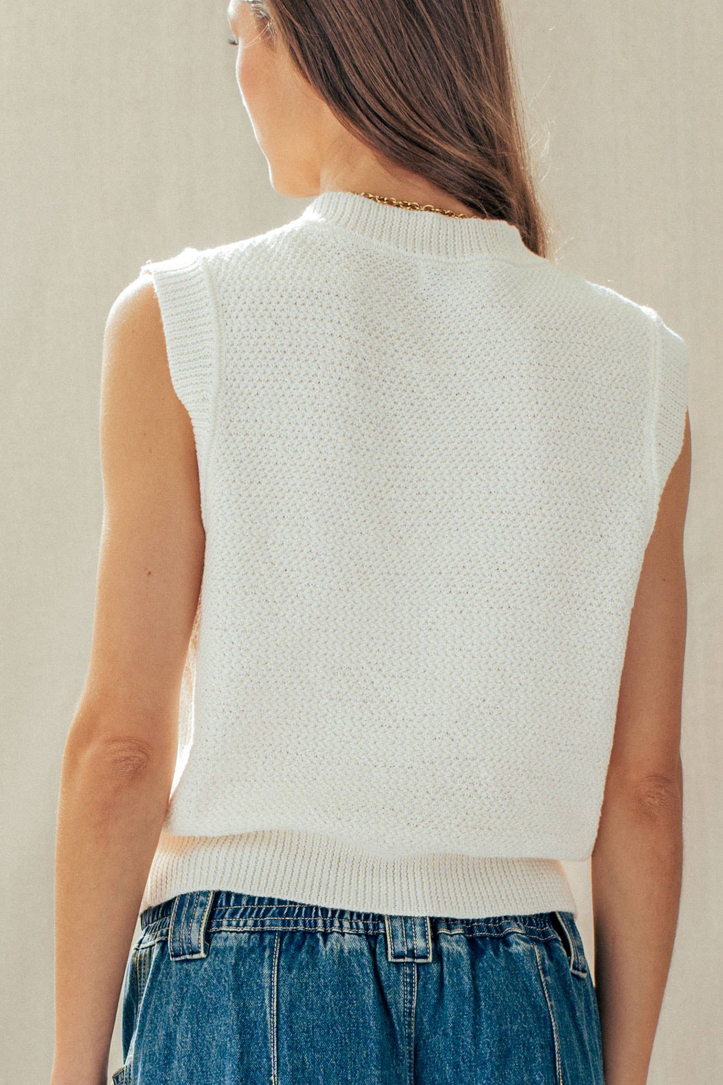 Textured Knit Vest Seashell Buttons