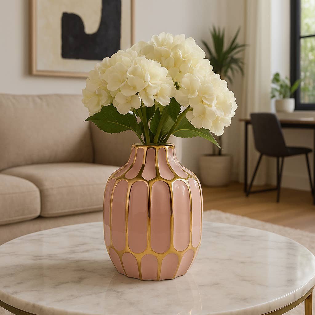 Pink Ceramic Striped Blush Vase (8 in.)