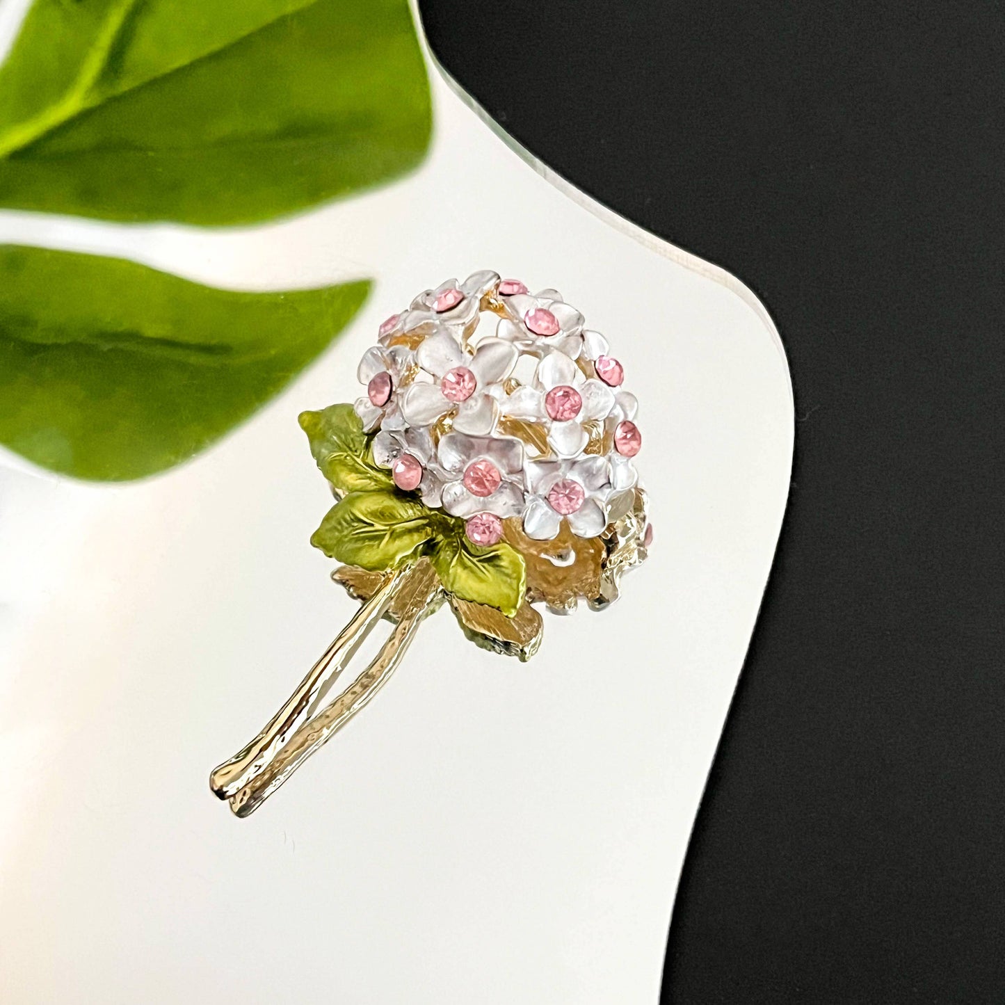 Enamel Hydrangea Brooch, Elegant Flower Lapel Pin