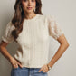 Ecru Lace Puff Sleeve Knit Top