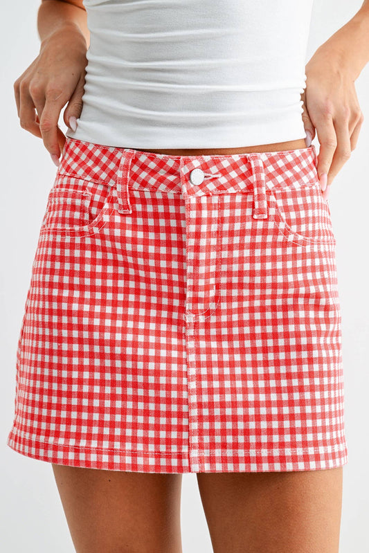 Red Gingham Micro Skirt