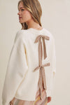 Cream / Camel Open Back Gingham Bow Sweater