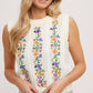 Cream Embroidered Sleeveless Knit Tank Top