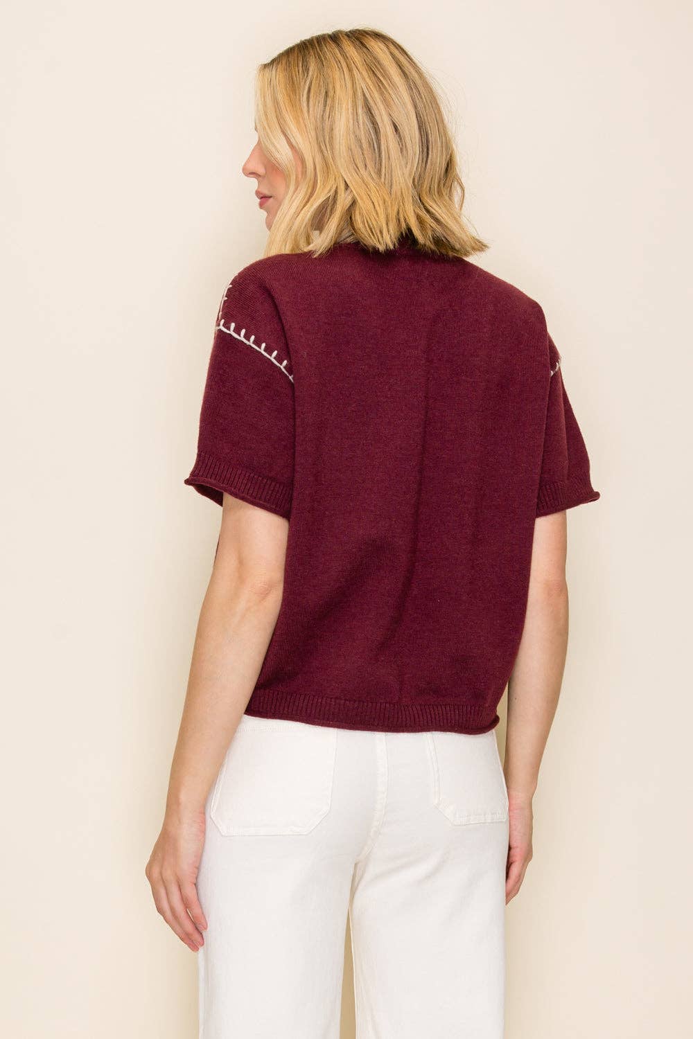Whipstitch Wine/Ivory Relaxed Fit Top