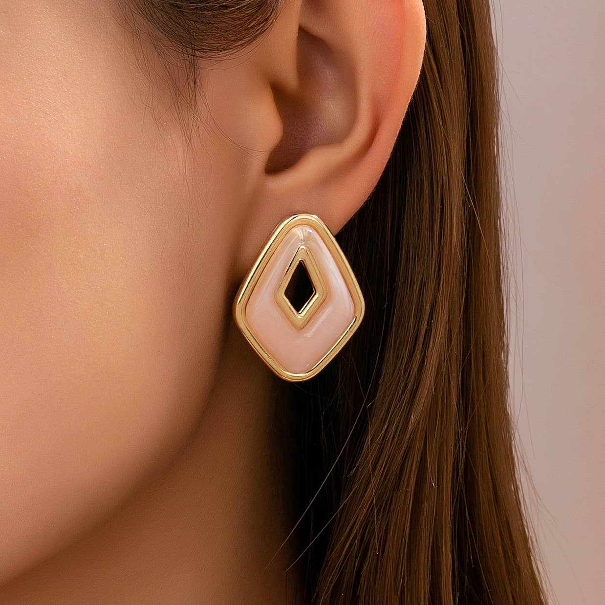 Pink Enamel Geometric Stud Earrings