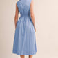 Zipper Front Cornflower Sleeveless Midi Dress