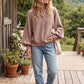 Henley Taupe Balloon Sleeve Top