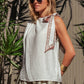 White Paisley Scarf Tie Shoulder Linen Blend Top