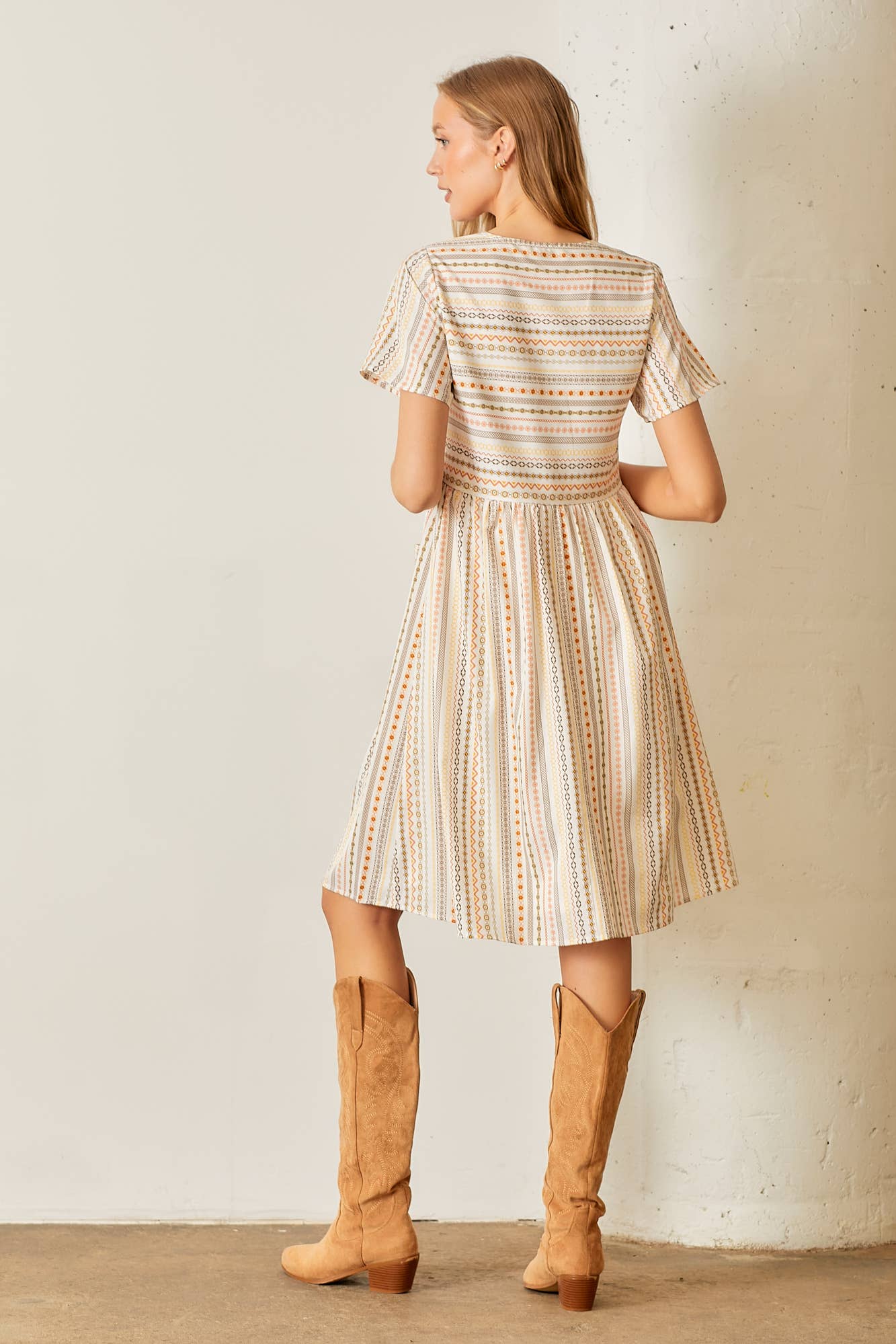 Ivory Stripe Button Up Dress