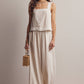 Embroidered Square-Neck Tank & Wide-Leg Pant Set (Oatmeal)