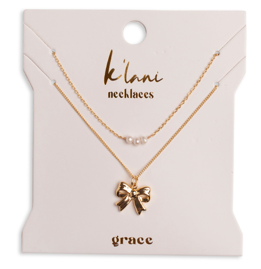 "Grace" Gold Bow with Pearl Accent Necklace Set