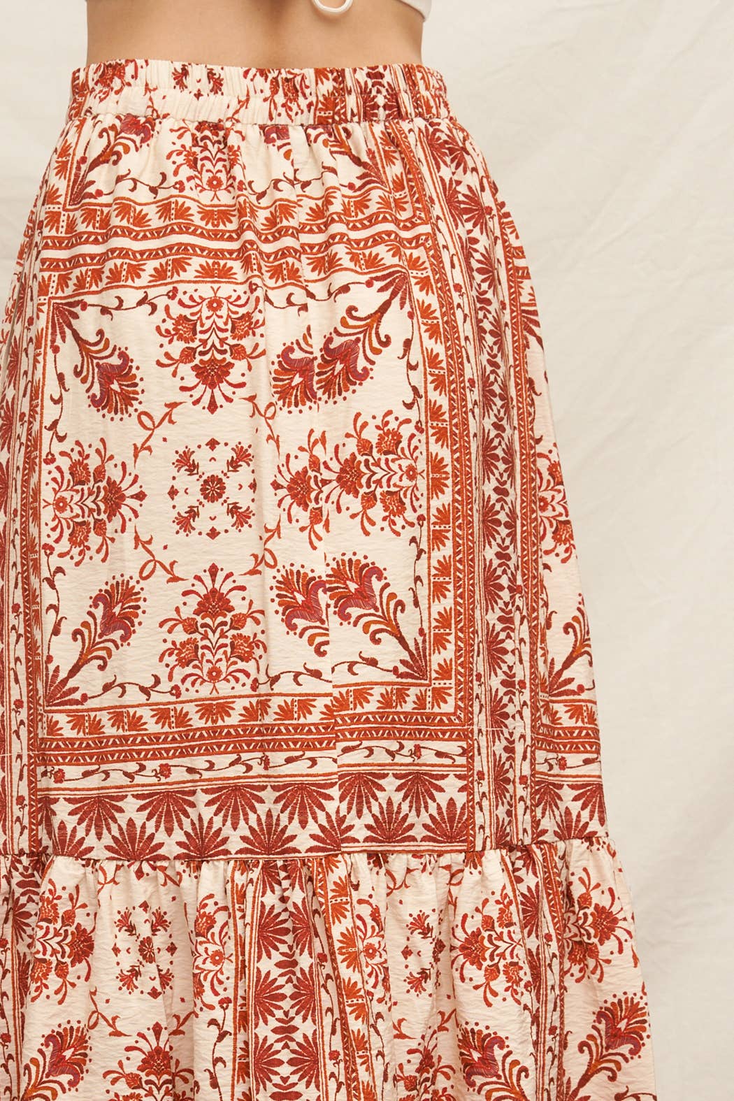 Cream / Rust Printed Maxi Skirt