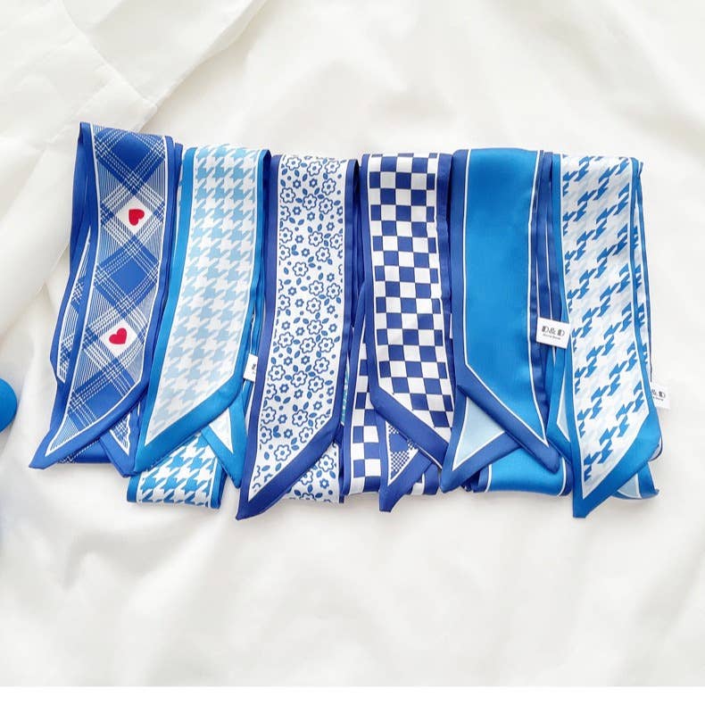 Blue Pattern Skinny Scarf