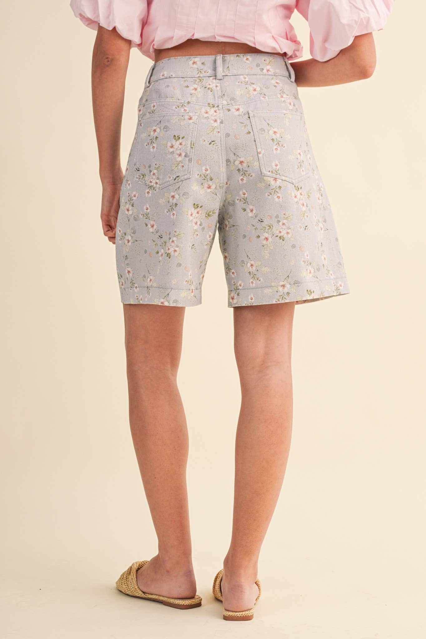 Light Denim Floral Bermuda Shorts