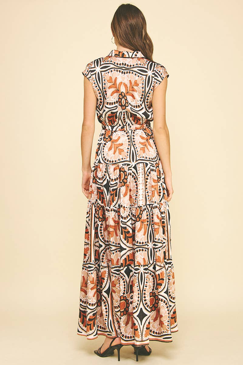 Black/Rust Floral Tiered Maxi Dress