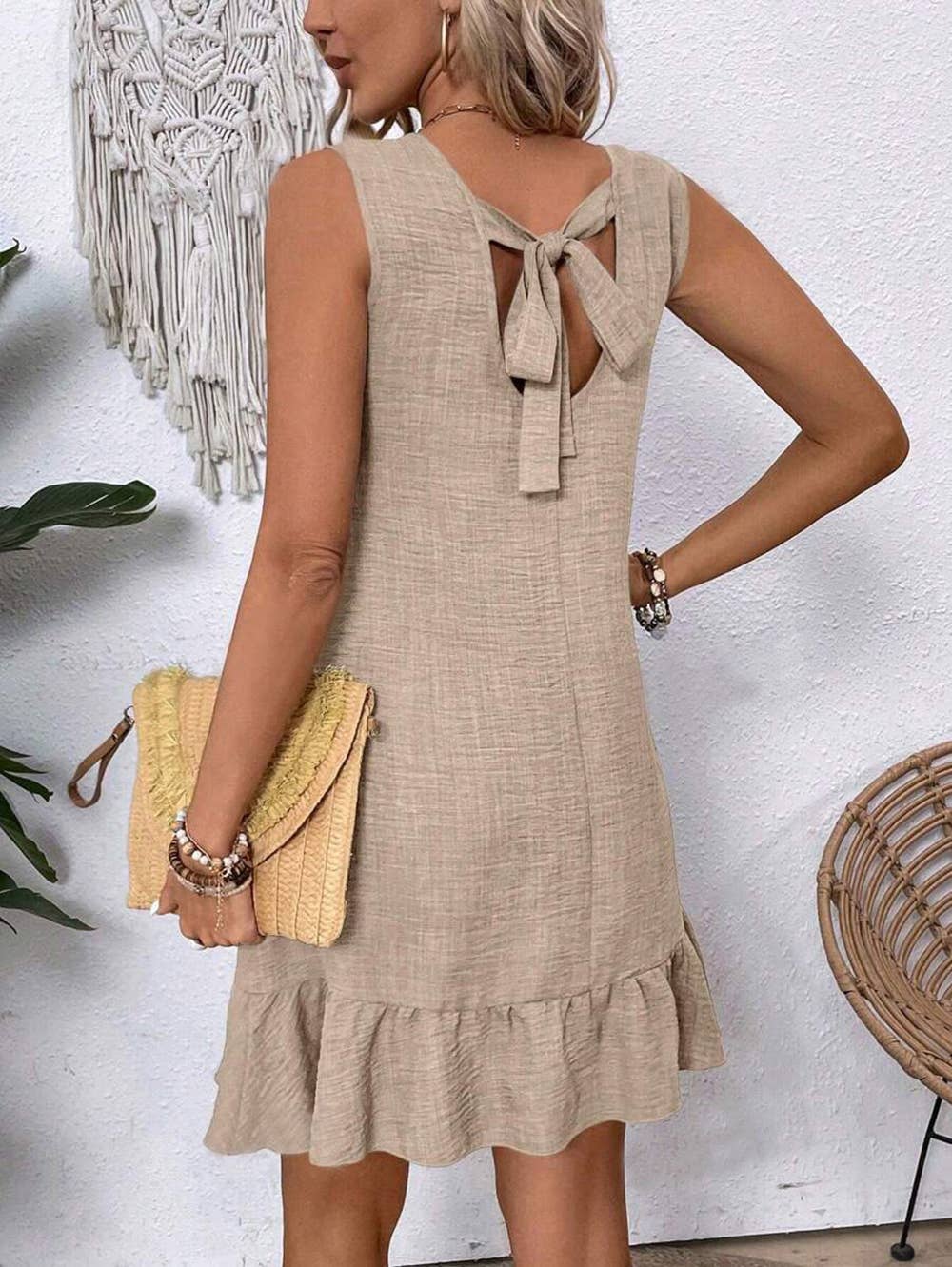 Sleeveless Ruffle Trim Halter Dress