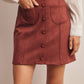 Burgundy Stretch Suede Button Front Mini Skirt