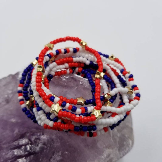 Patriotic Star Beaded Stretch Bracelet Set (14)