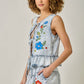 Floral Embroidered Front Tie Ruffled Vest