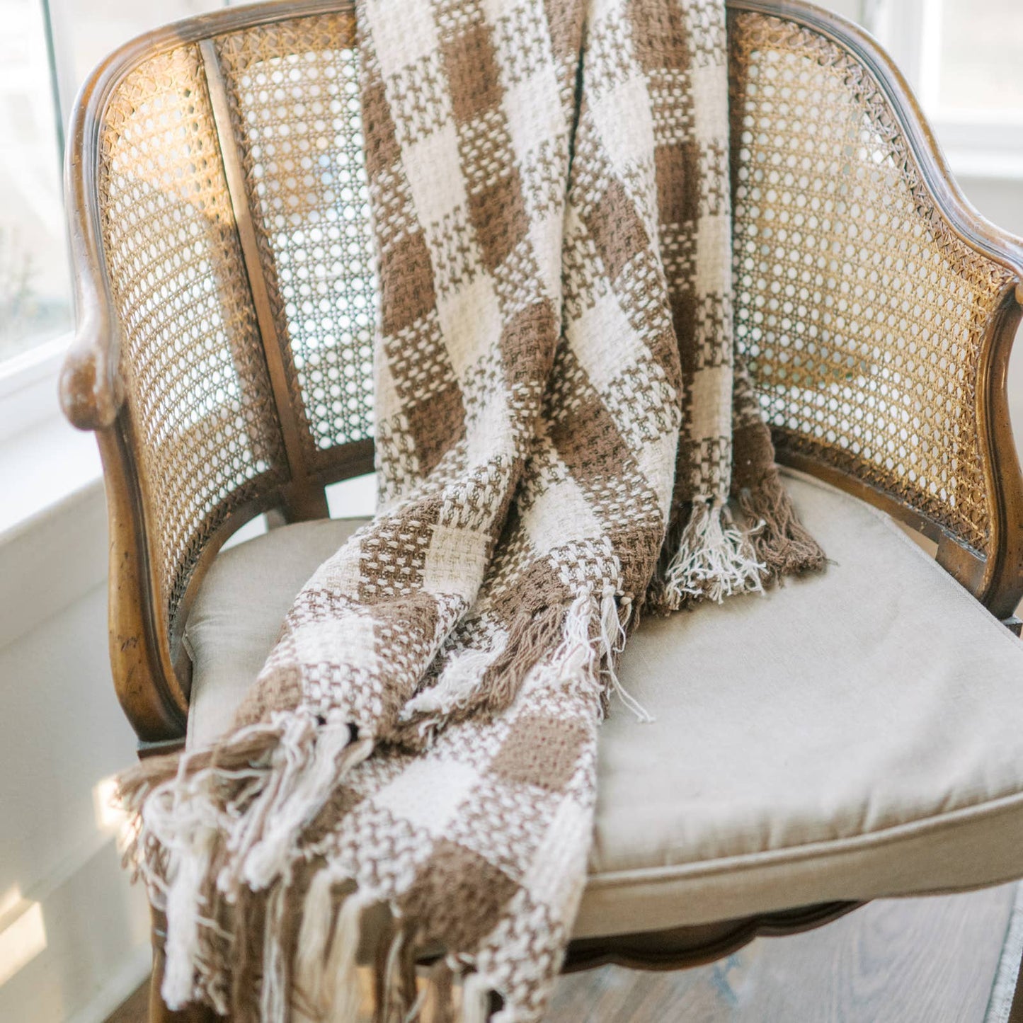 Cocoa Brown Heritage Check Throw Blanket with Fringe [50x60]