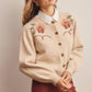 Floral Embroidered Ecru Knit Cardigan
