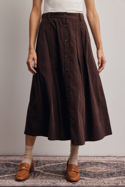 Mocha Corduroy Button Front Midi Skirt