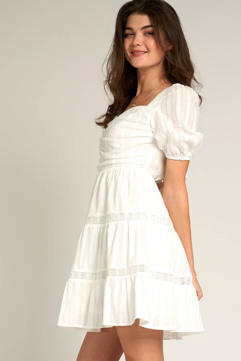 White Puff Sleeve Sweetheart Neckline Mini Dress
