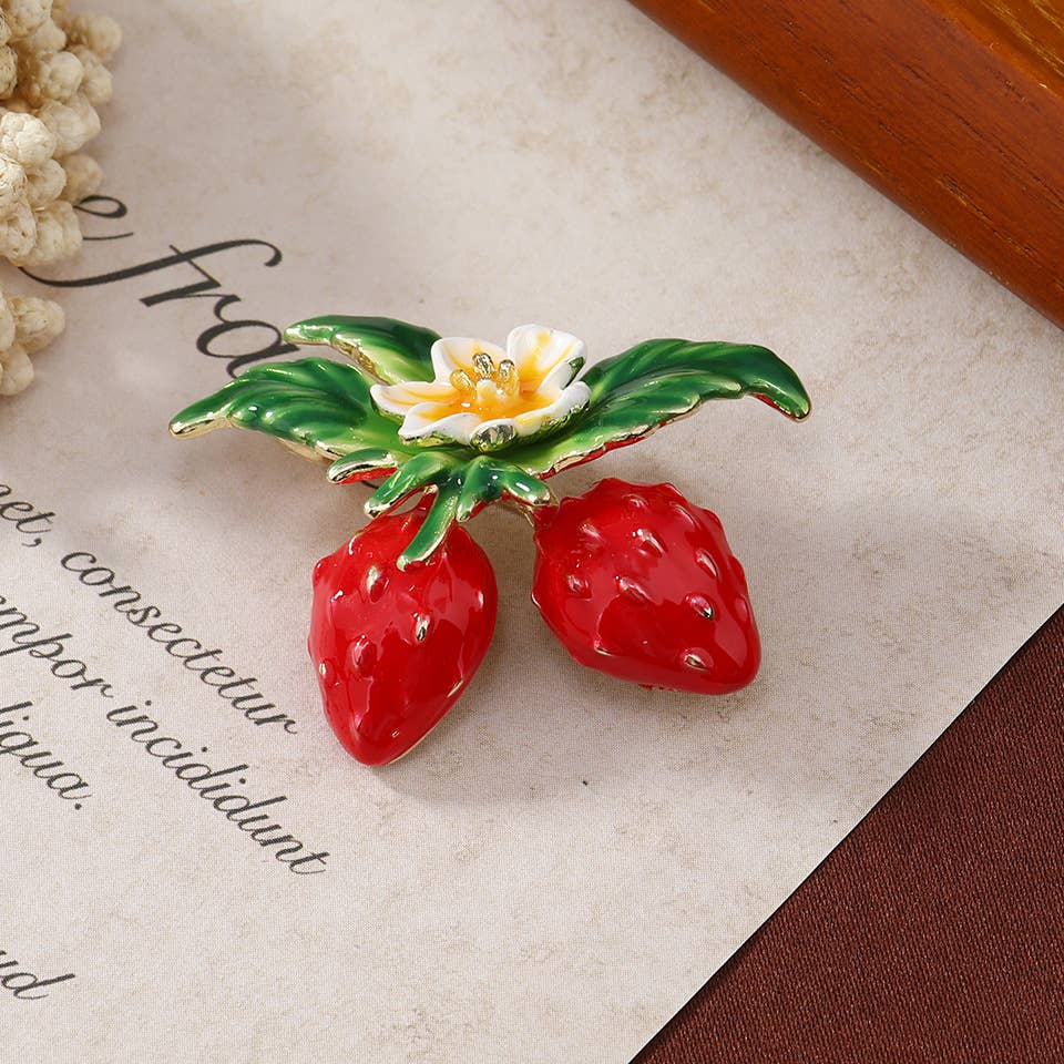 Sweet & Cute Flower Strawberry Fruit Brooch