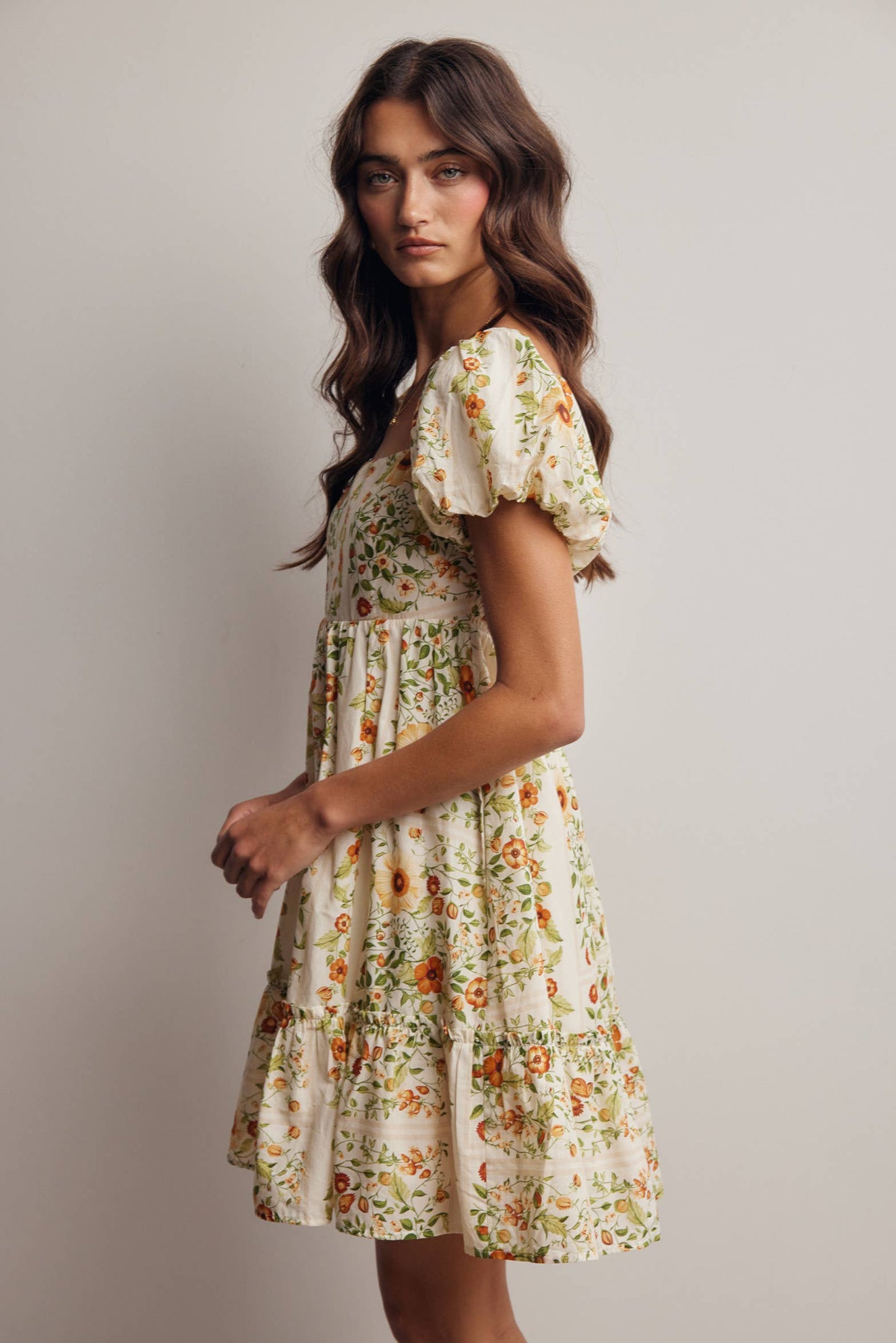 Midnight Floral Puff Sleeve Mini Dress