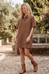Polka Dot Brown Denim Shirt Dress