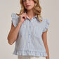 Blue Stripe Button Front Blouse