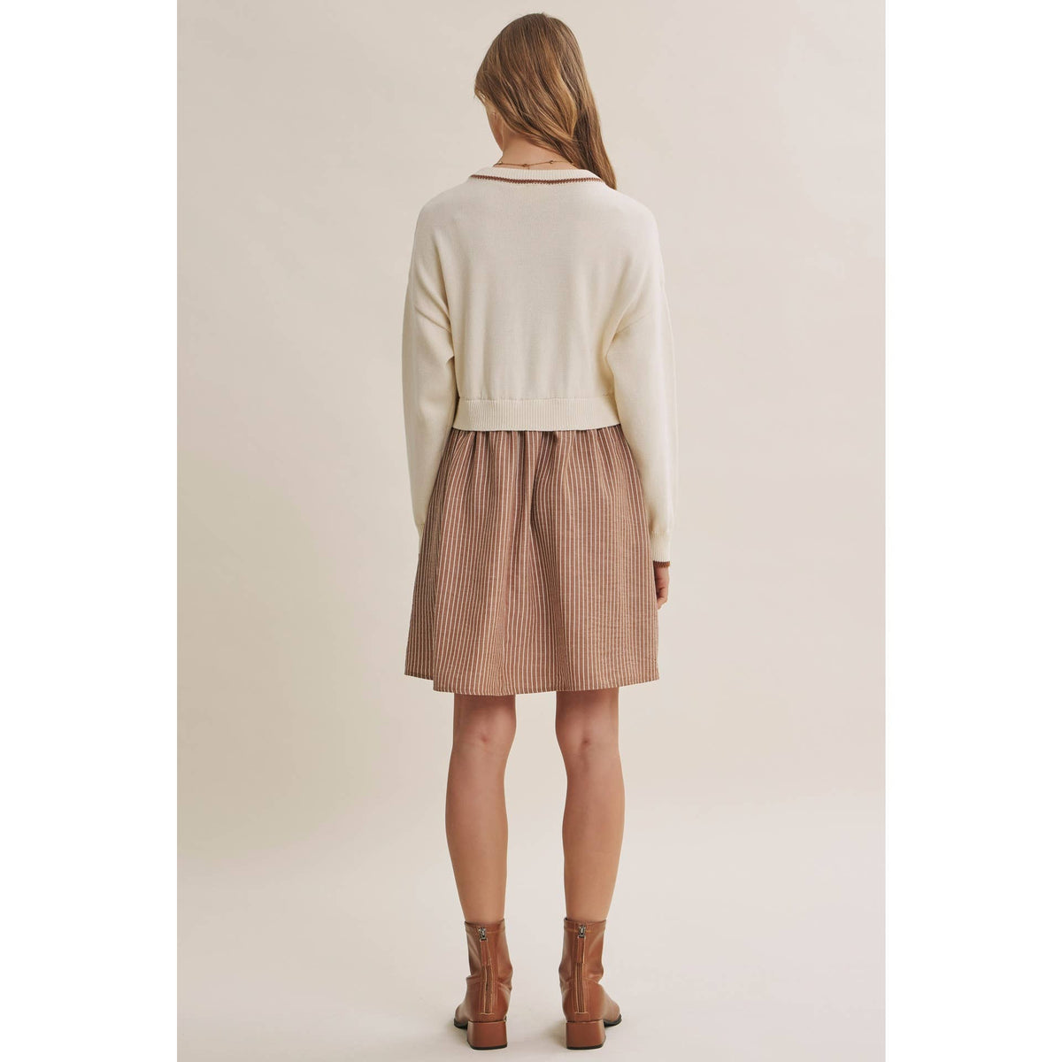 Mocha Layered Twofer Stripe Mini Dress