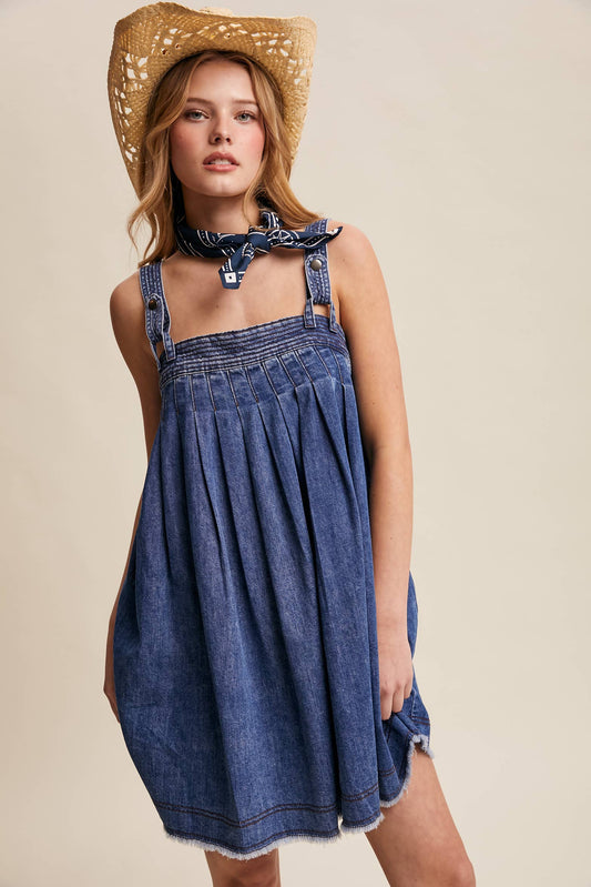 Denim Pleated Mini Dress