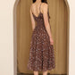 Brown + Blue Smocked Floral Tiered Midi Dress