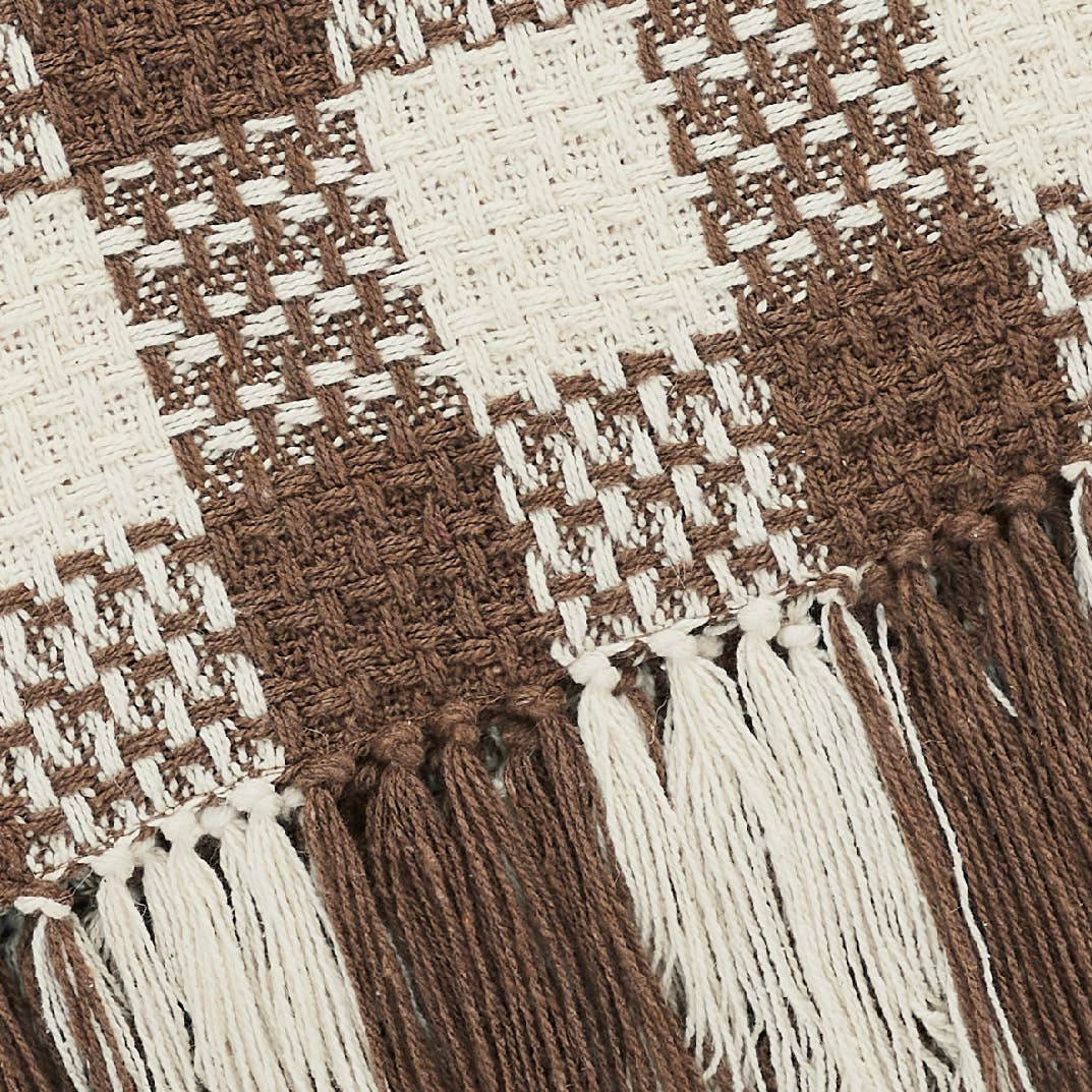 Cocoa Brown Heritage Check Throw Blanket with Fringe [50x60]