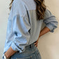 Lightweight Denim Striped Patchwork Button Down