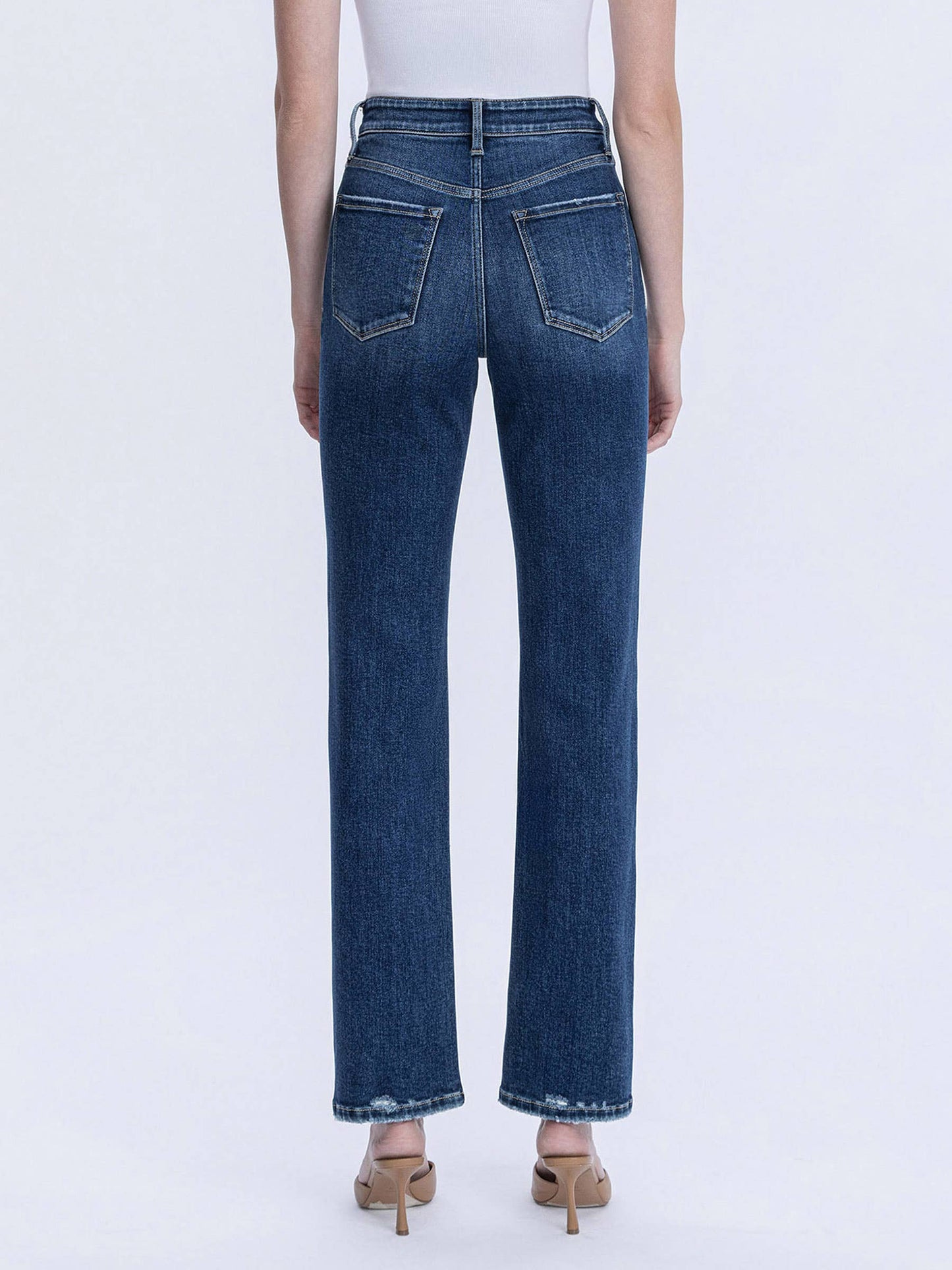 High Rise Full Length Dark Wash Straight Jeans