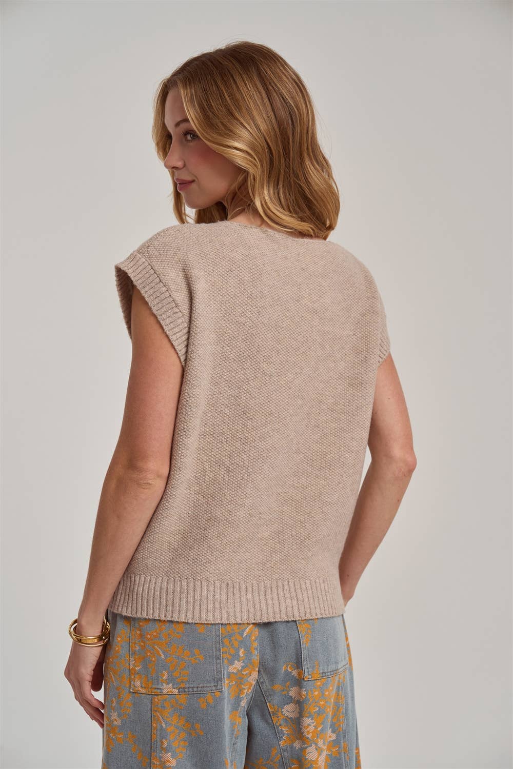 Textured Taupe V-Neck Dolman Sweater
