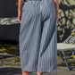 Blue Striped Pleated Wide Leg Culotte Pants