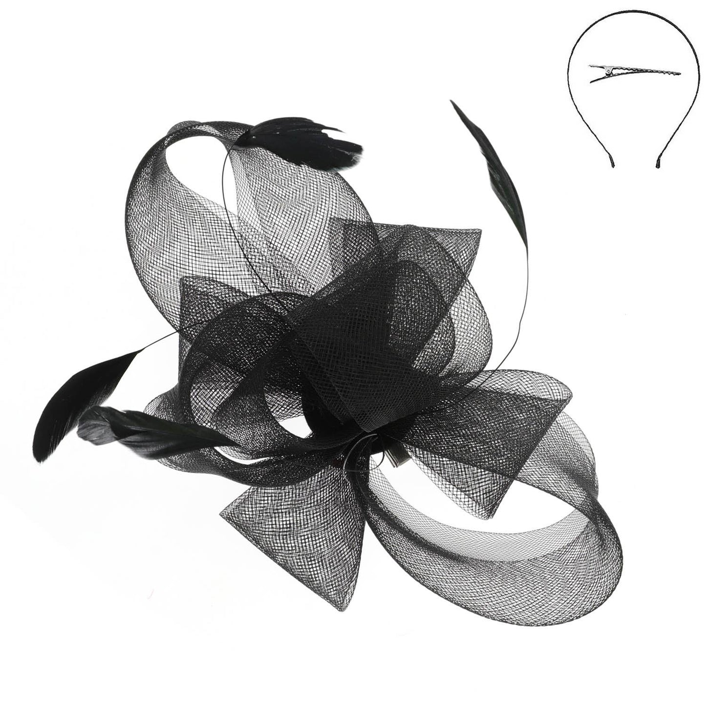Organza Bow w/ Feathers Fascinator Headband/Clip