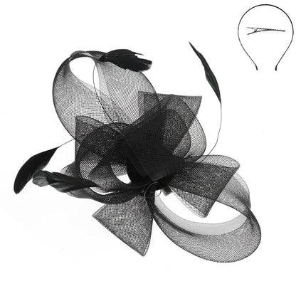 Organza Bow w/ Feathers Fascinator Headband/Clip
