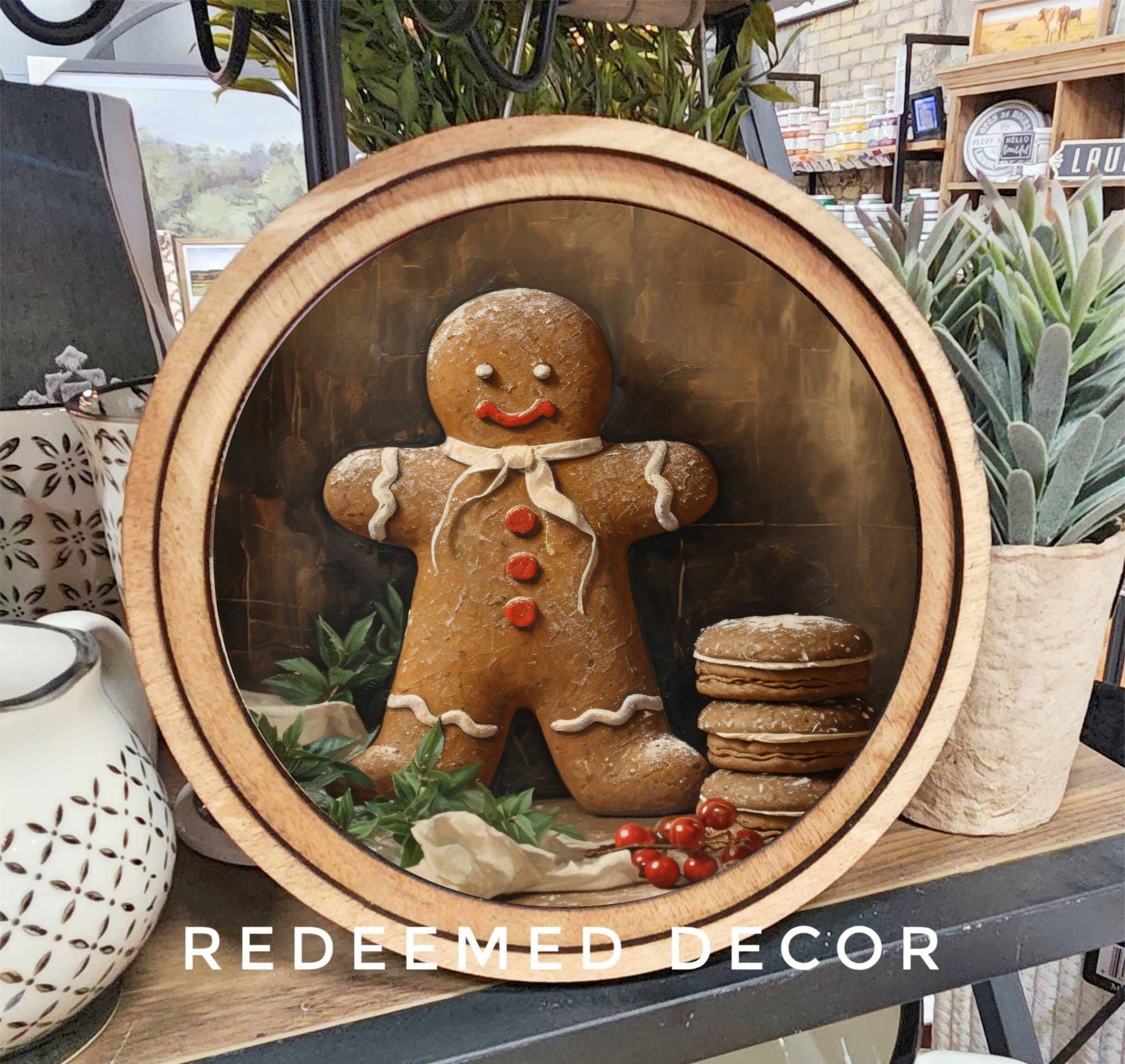 8" Round Christmas Gingerbread Man Art - Purpose + Passion Boutique