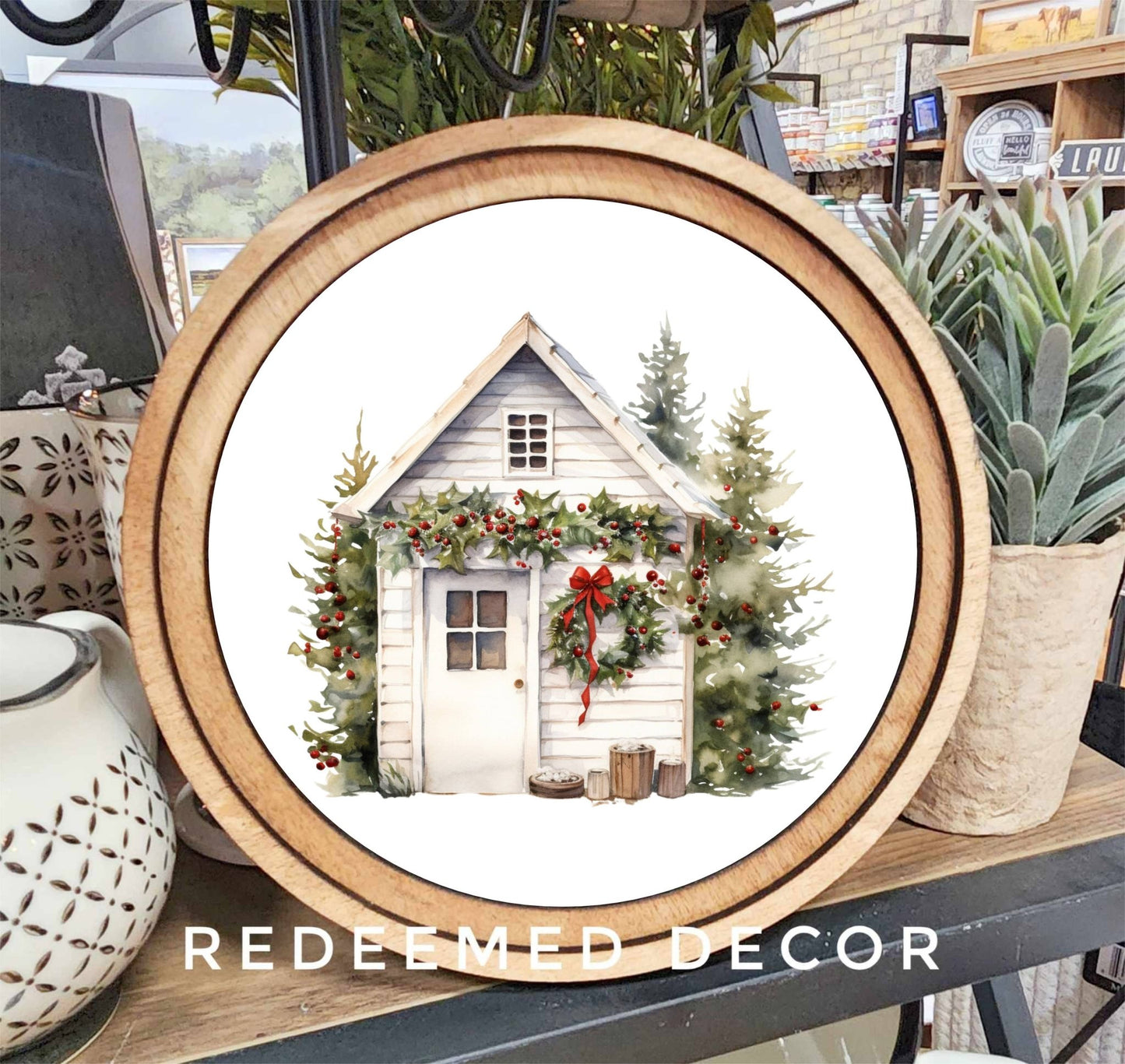 8" Round Christmas Shed Art - Purpose + Passion Boutique