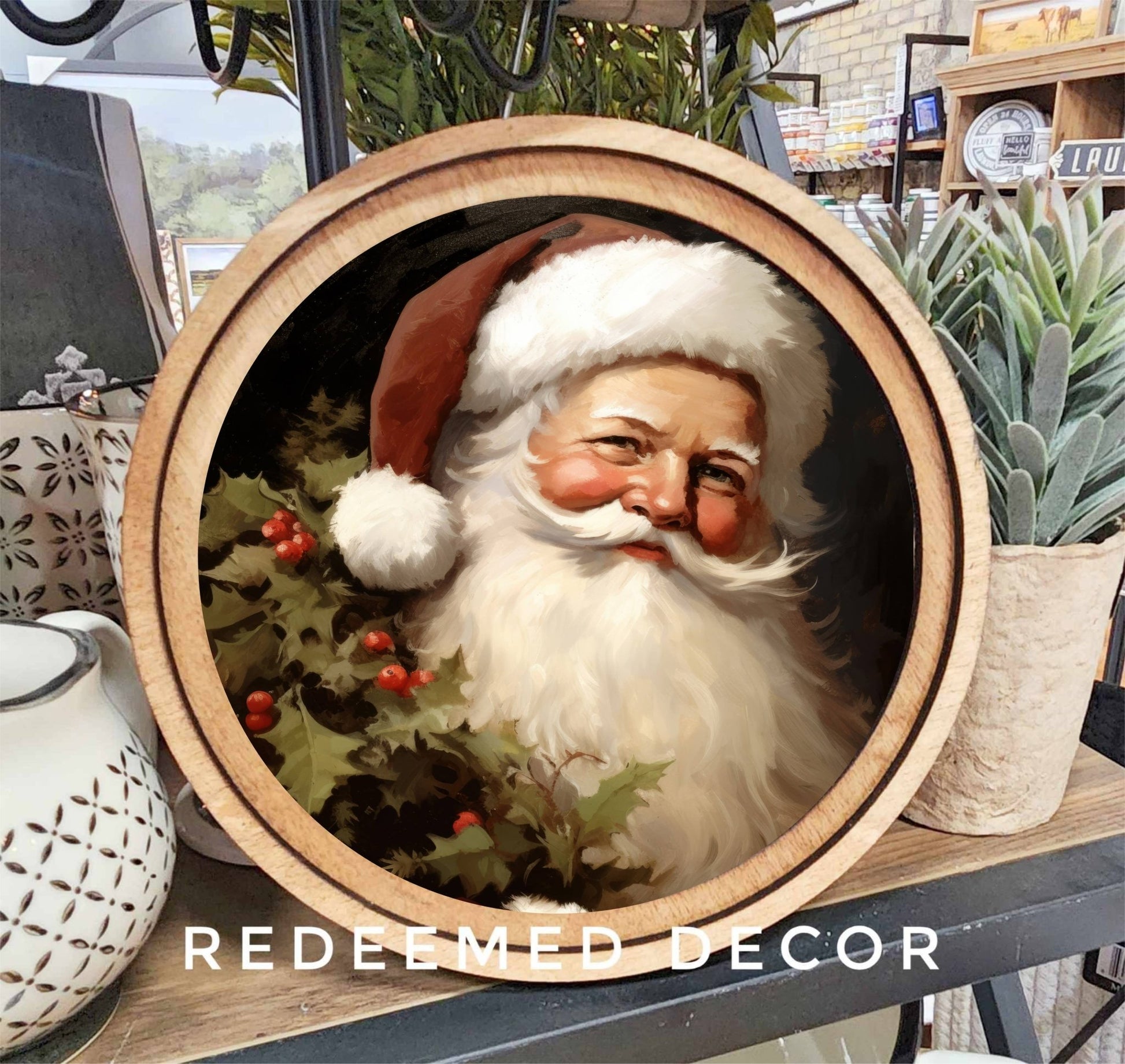 8" Round Retro Santa Art - Purpose + Passion Boutique