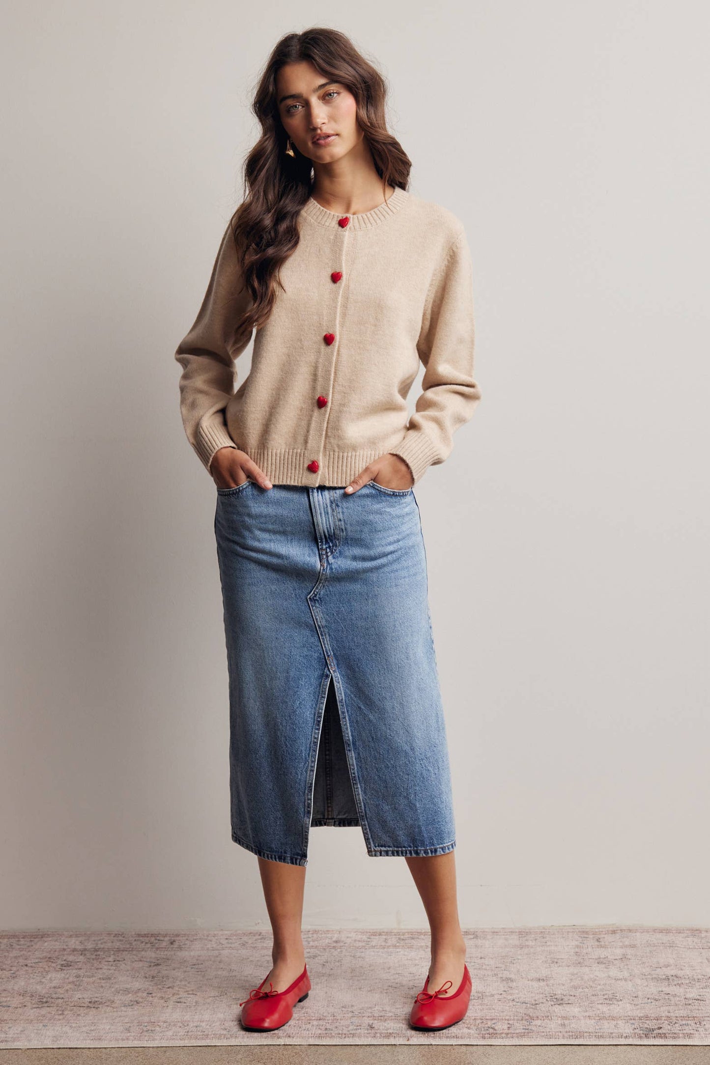 Heart Button Cream Knit Cardigan