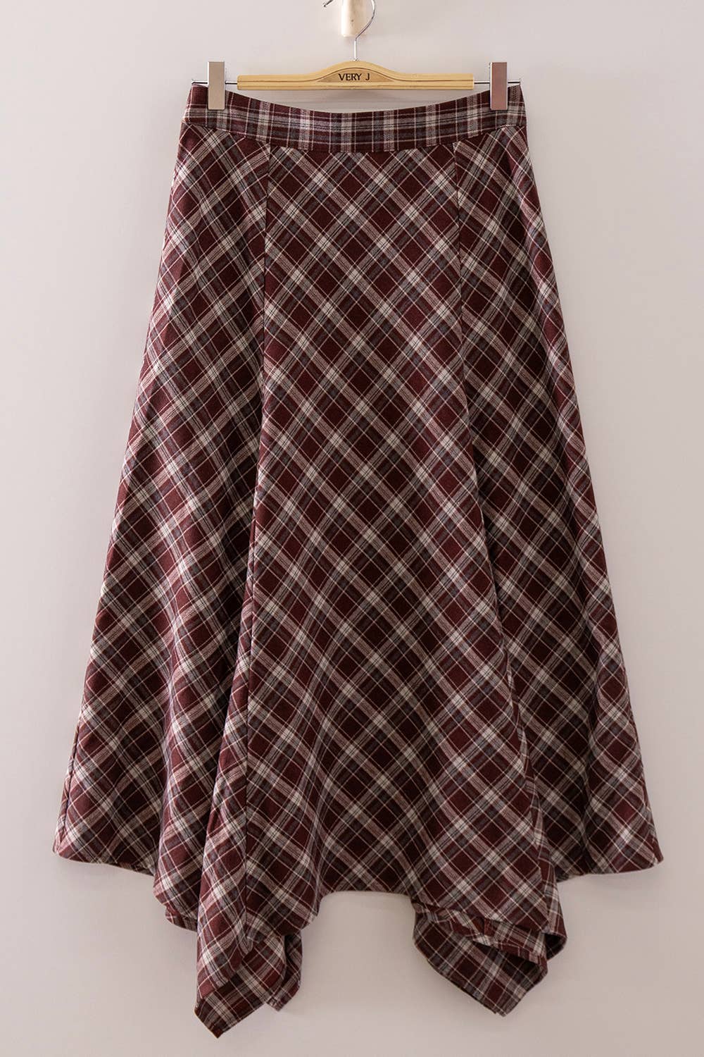 Red Plaid Hanky Hem Midi Skirt